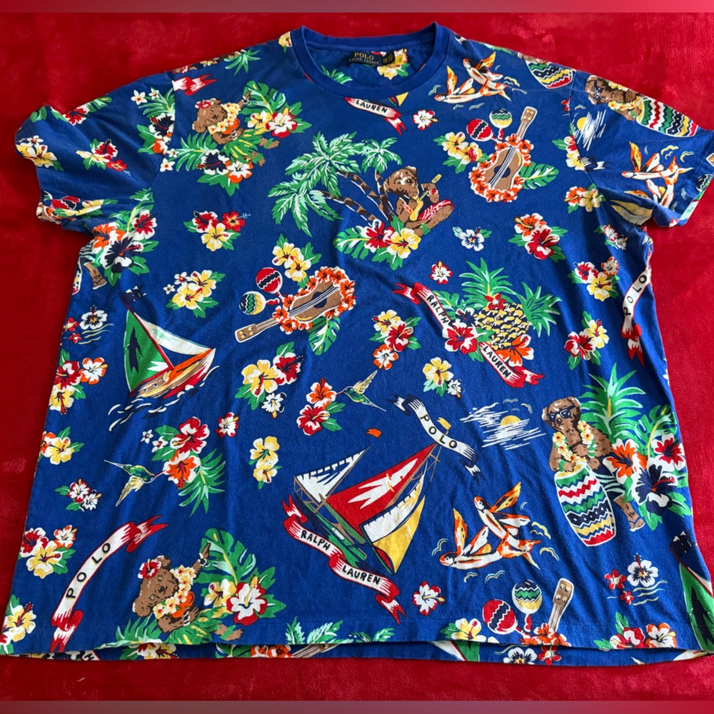 Polo by Ralph Lauren mens Big and Tall Blue Tropical Print Short Sleeve Tee 3XB